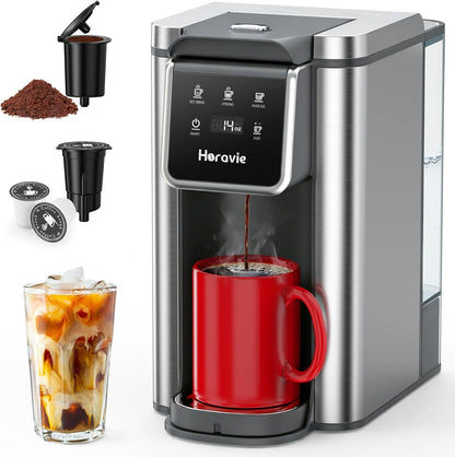 Single Serve Coffee Maker - K-Cup Pod & Grounds | Hot & Iced Coffee, 50oz Tank, Stainless Steel, Grey