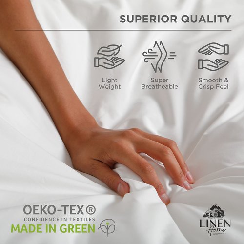 Linen Home 100% Cotton Percale Weave Fitted Sheet, King Size, White, 1 Deep Pocket Fitted Sheet, Fits Mattress Upto 16" Crisp and Cool Strong Bed Linen, 78"X80"+15"