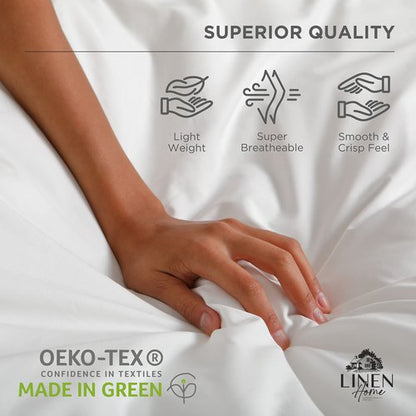Linen Home 100% Cotton Percale Weave Fitted Sheet, King Size, White, 1 Deep Pocket Fitted Sheet, Fits Mattress Upto 16" Crisp and Cool Strong Bed Linen, 78"X80"+15"