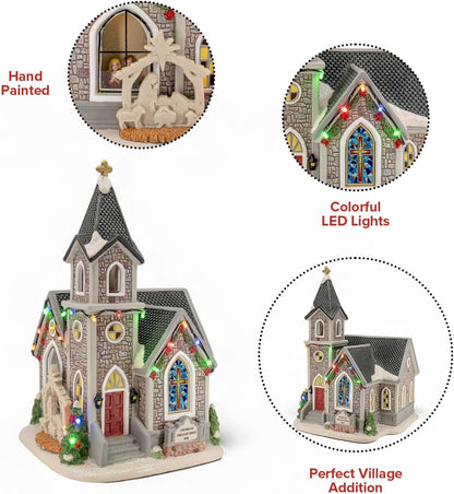 Regine Switzerland Corner Cathedral Porcelain Christmas Village - LED Lights & Festive Charm