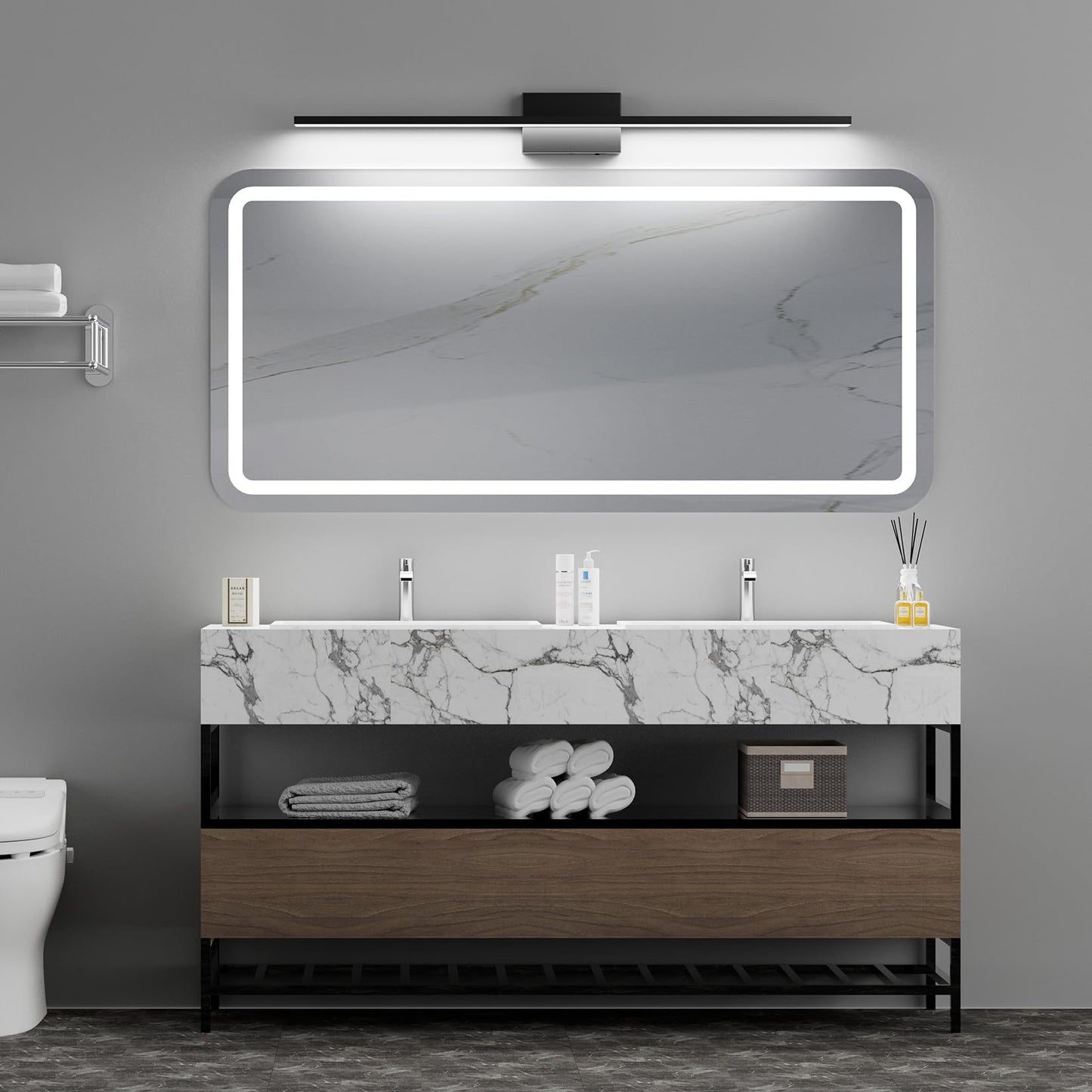 Ralbay 5 Color Temperature Dimmable Black Bathroom Vanity Light Bar 40inch 30W Acrylic LED Modern Matte Black Bathroom Wall Lighting Fixtures Over Mirror