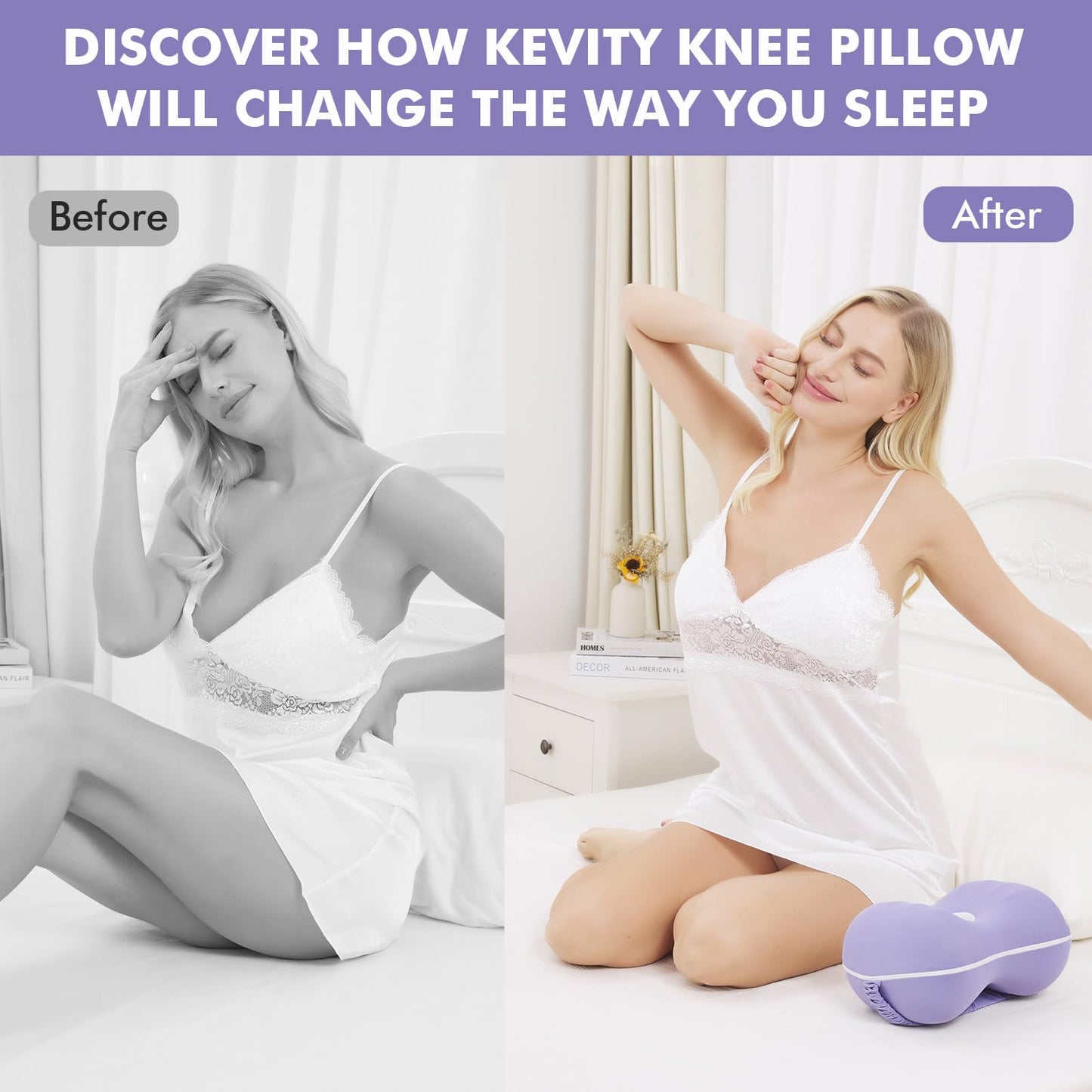 Kevity Knee Pillow for Side Sleepers Hip Pain, Memory Foam Leg Pillow for Side Sleeping, Cushion for Sciatica, Back, Pregnancy & Spine Alignment with Washable Cooling Cover (Grey)