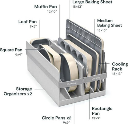 Caraway Nonstick Ceramic Bakeware Set - 11 Pieces with Assorted Pans & Cooling Rack - Non-Toxic, PTFE & PFOA Free - Cream