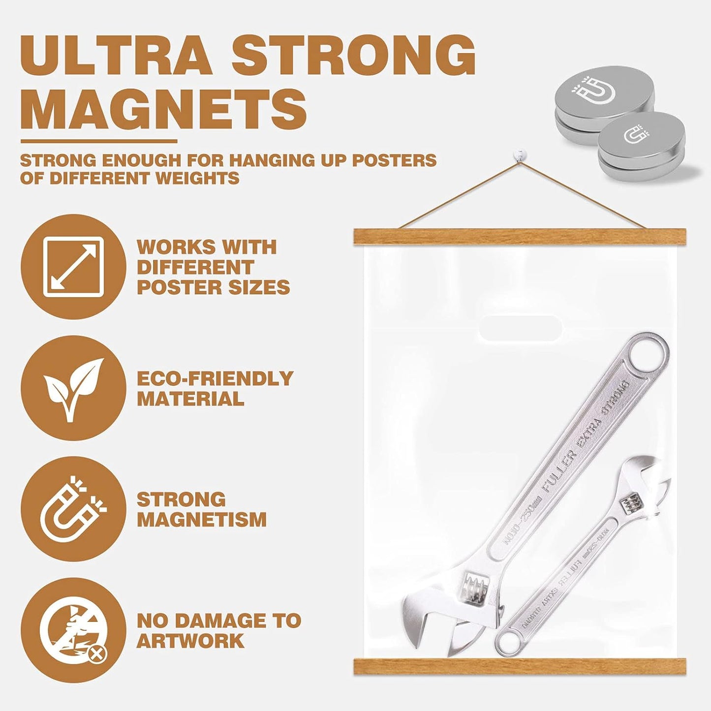 Ywlake Magnetic Poster Hanger - Teak Wood Frame for 18x24 & 18x12 Prints | Easy Wall Display Kit