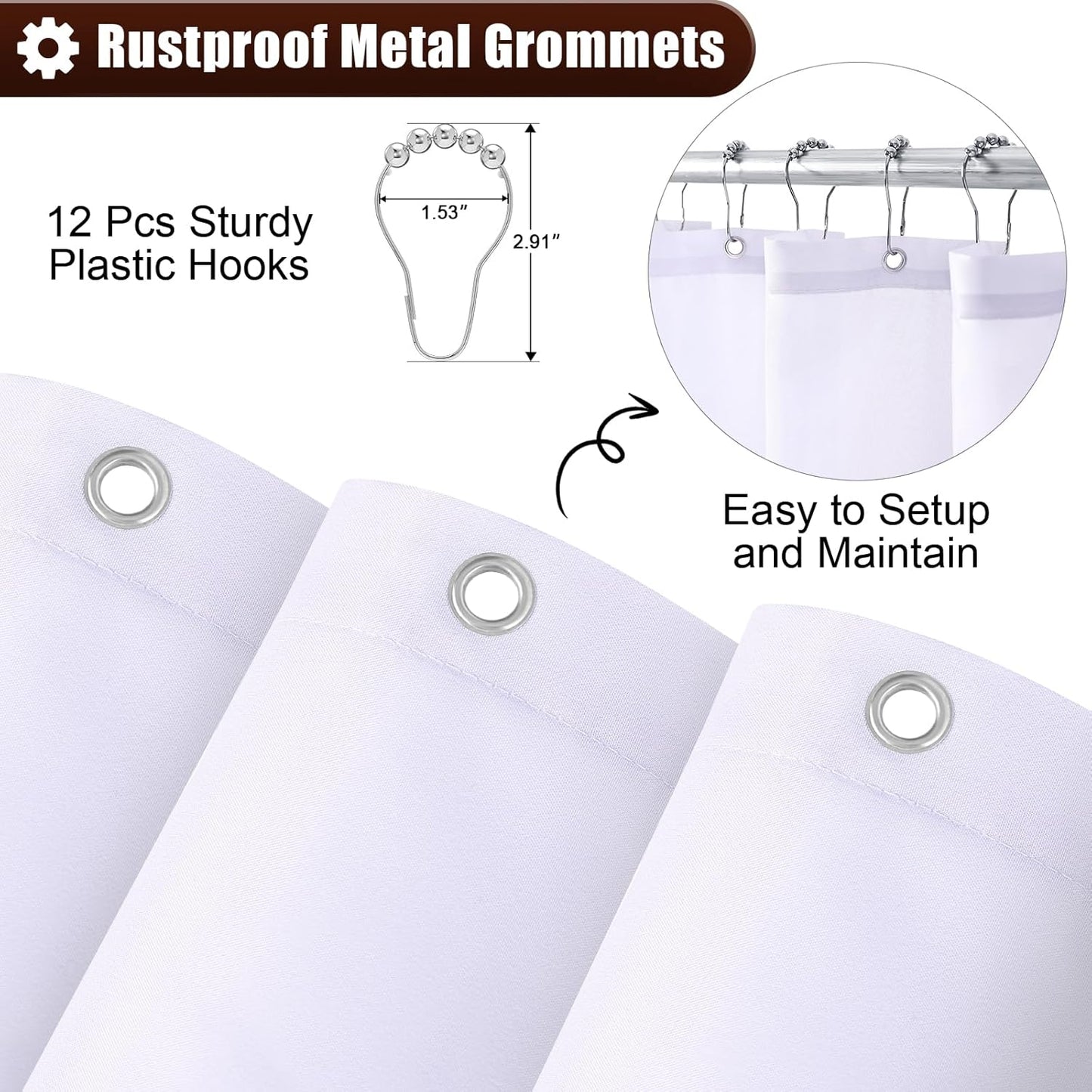 OLANLY Luxury Ombre Shower Curtain Set - Waterproof & Washable | Brown & White, 72x72 Inches