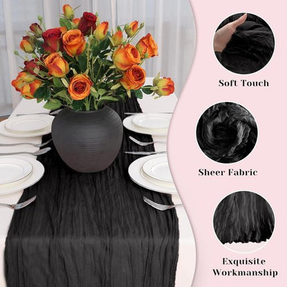 Black Table Runner - 10 Ft Rustic Cheesecloth for Halloween, Weddings & Parties | Perfect for Bridal Showers