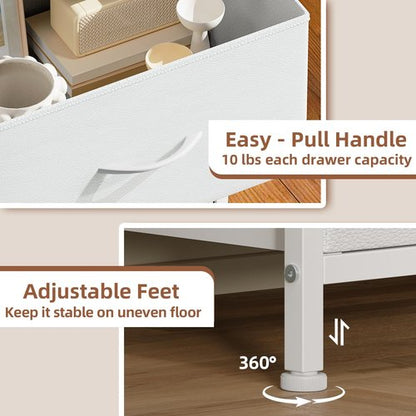 Somdot Tall Dresser for Bedroom with 5 Drawers, Storage Organizer Chest of Drawers with Removable Fabric Bins for Closet Bedside Living Room Laundry Entryway Hallway, White Leather