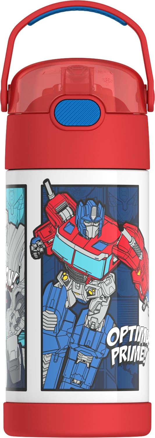 THERMOS FUNTAINER Water Bottle - 12 Ounce Kids Stainless Steel Vacuum Insulated with Straw | Transformers Design