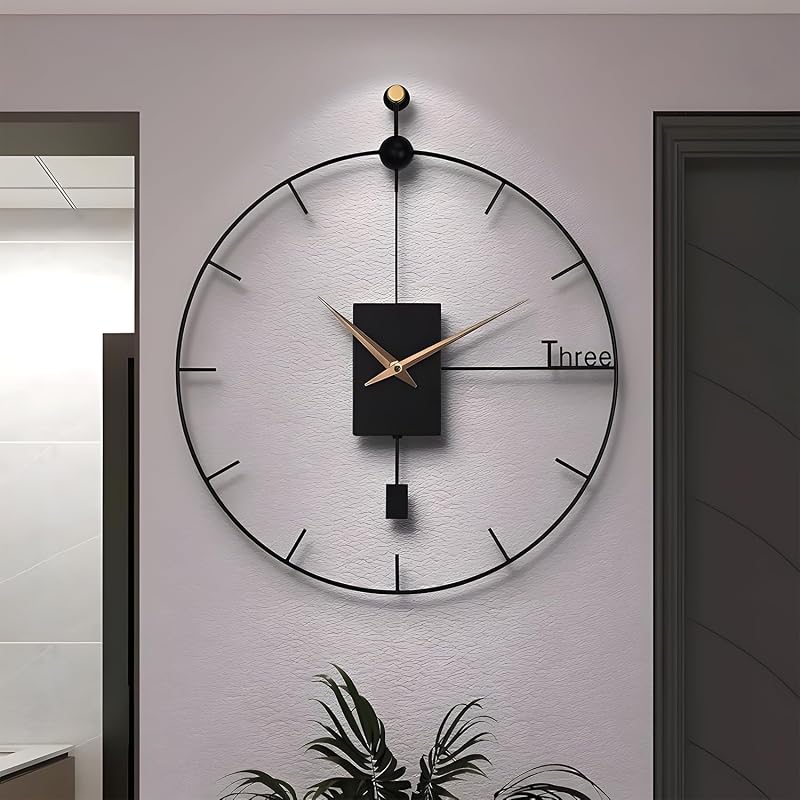 Large Wall Clock Living Room Decor 23"Modern Wall Clock with Swing Pendulum