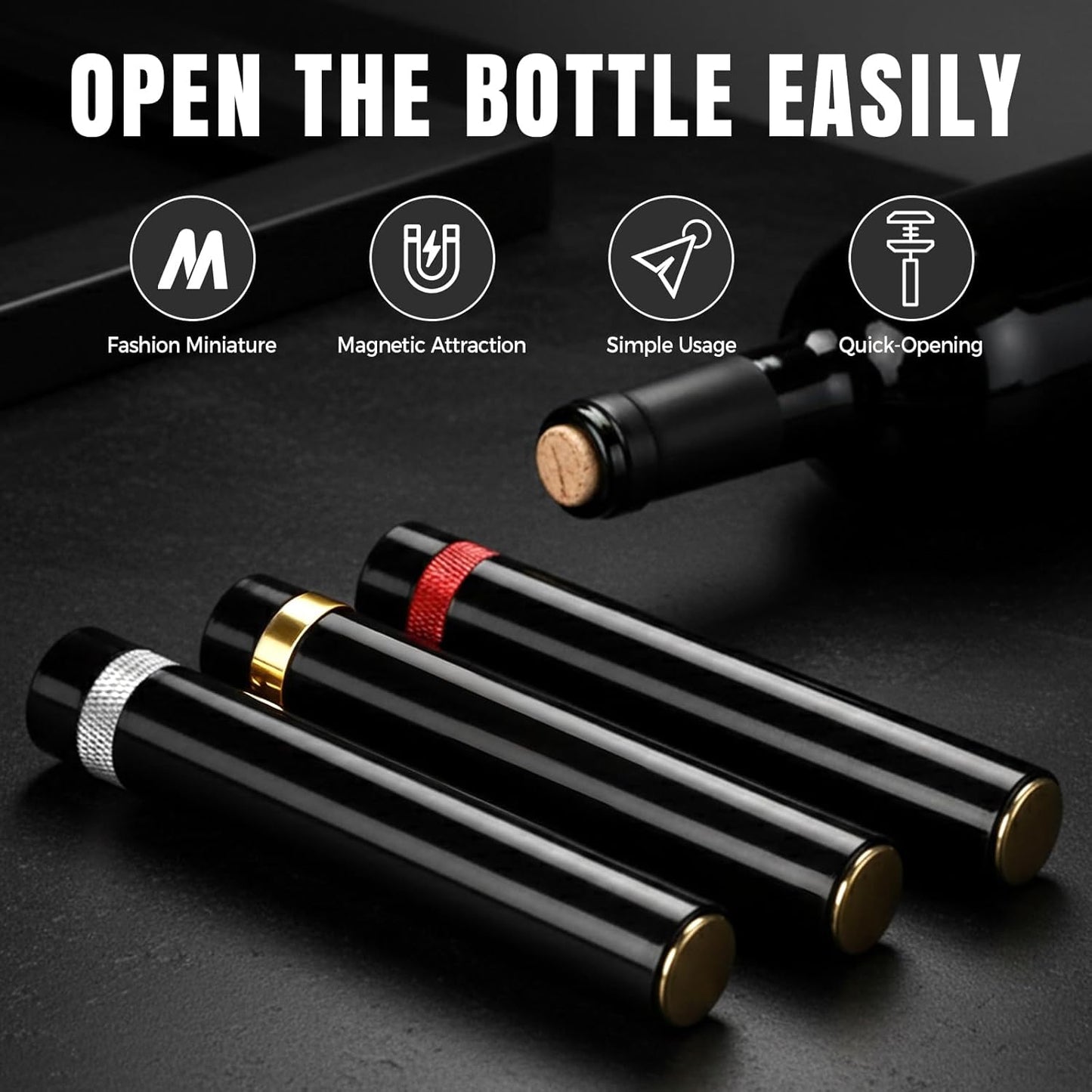 Portable Air Pressure Wine Opener, 2025 New Mini Travel Wine Bottle Opener, Magnetic Connection Port Wine Opener for Home Restaurant Party, 3-7 Compression Quick Open (Gold)