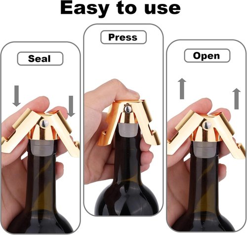 3pcs Champagne Stoppers, Stainless Steel & Silicone Bottle Cork Leak-Proof Keep Bubbles Fresh Champagne Sealers & Wine Savers Reusable Wine Stopper for Cava Prosecco and Sparkling (Gold)