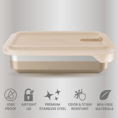 Bentgo MicroSteel Heat & Eat Container - Microwave-Safe, Leak-Proof & Airtight | 5.5-Cup Gold Stainless Steel Food Storage