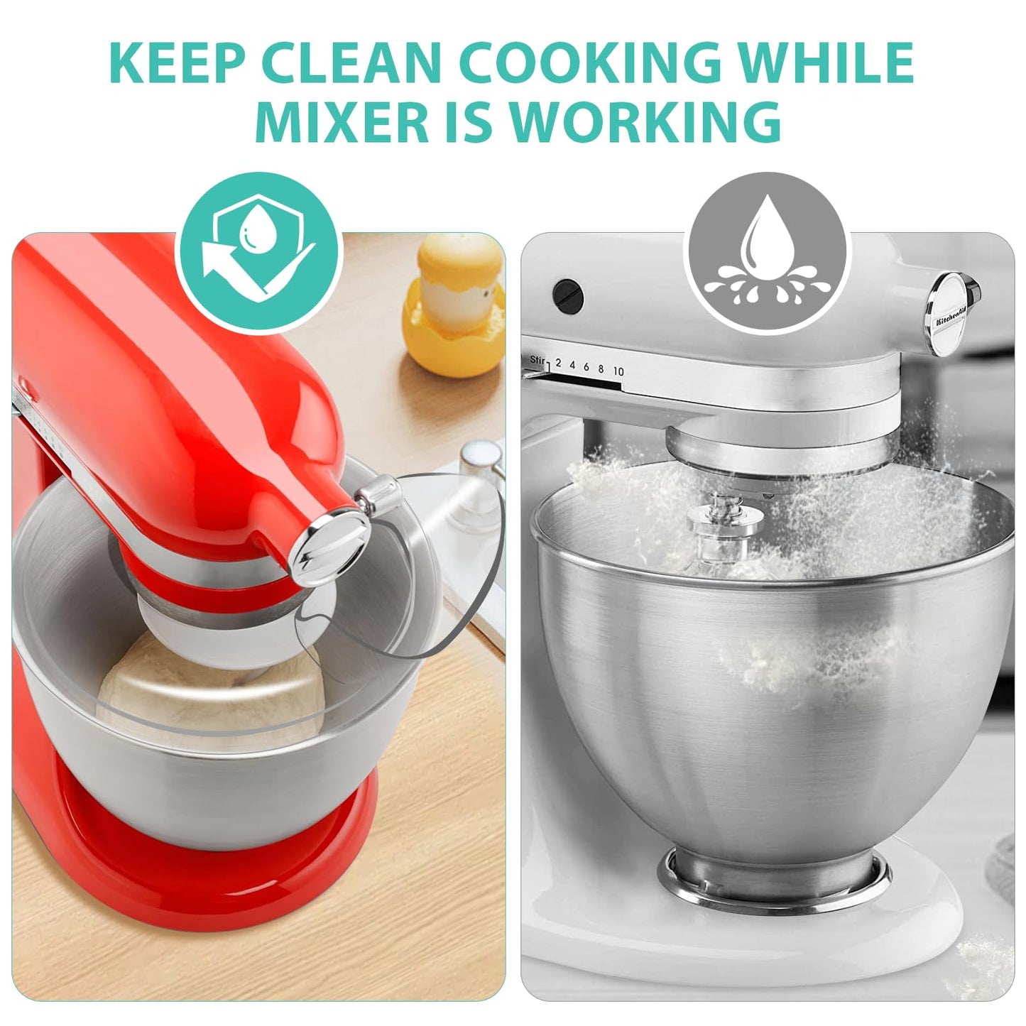 Pouring Shield and Mixer Bowl Cover Compatible with Kitchenaid 4.5-5QT Bowl-Lift Stand Mixers, Splatter Guard Lids for Stainless Steel Mixer Bowl to Prevent Spilling