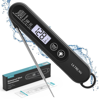 Ultrean Digital Meat Thermometer - Ultra-Fast Instant Read with Backlight & Foldable Probe | Waterproof Kitchen Tool for BBQ, Grill, Fry, Oven, Candy Making