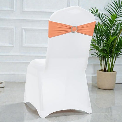 MDS Spandex Chair Sashes - Universal Fit Elastic Stretch Bands with Buckle Slider Bow | Pack of 250 - Peach