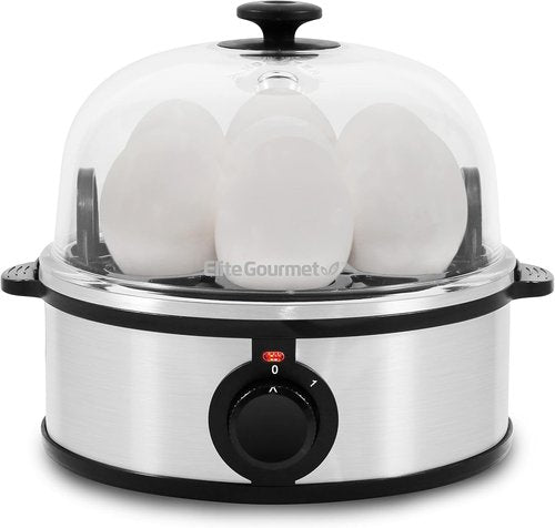 Elite Gourmet EGC648 Electric Egg Poacher - Boil Up to 7 Eggs Soft, Medium, Hard | Auto Shut-Off, BPA-Free