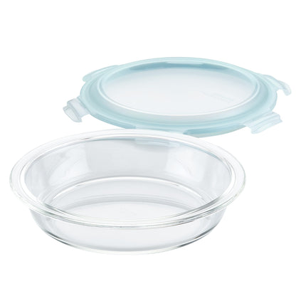 LocknLock Purely Better Glass Round Pie Baking Dish/Food Storage Container with Lid, 9.5 Inch, Clear