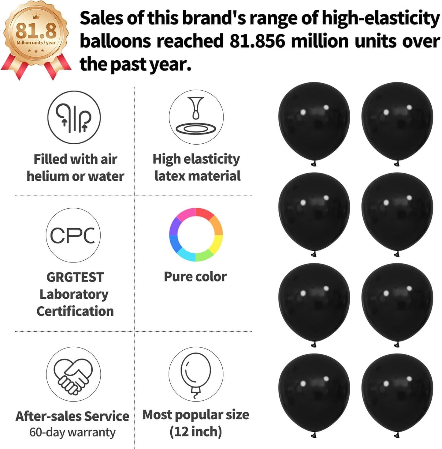 110pcs Black Latex Balloons - 12 Inch Party Balloons for Birthdays, Baby Showers & Weddings