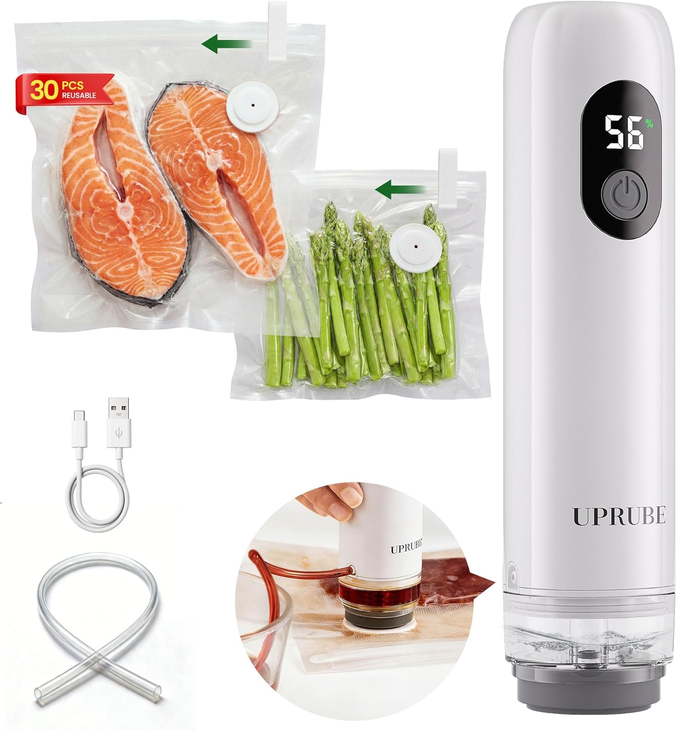 Skiennix Compact Vacuum Sealer - Powerful Handheld Food Sealer with LED Display & 30 Reusable Bags