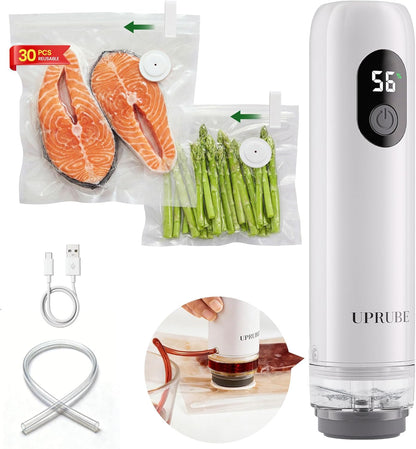 Skiennix Compact Vacuum Sealer - Powerful Handheld Food Sealer with LED Display & 30 Reusable Bags