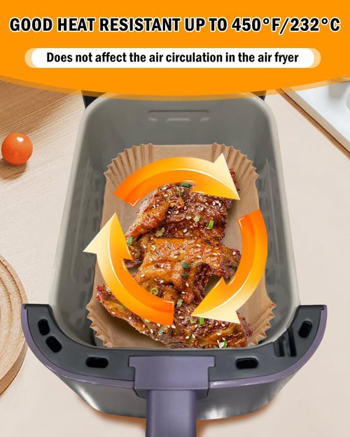 Bella Air Fryer Disposable Paper Liners - 130PC Food-Grade Non-Stick Parchment for Easy Cleanup | Rectangle Size