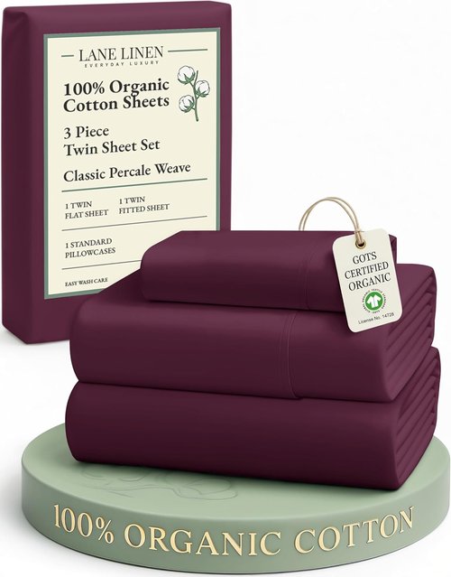 LANE LINEN Organic Cotton Twin Bed Sheet Set - Soft, Breathable & Temperature Regulating in Windsor Wine