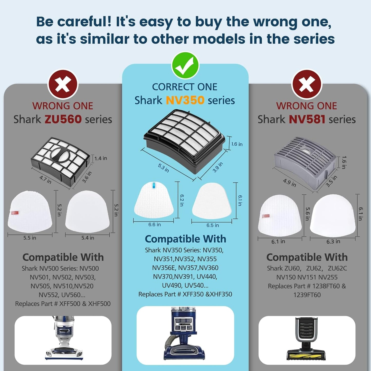 Shark | Foam and Felt Vacuum Filters - Replacement for Navigator Lift-Away Models ZU503AMZ, NV350, NV360, UV500