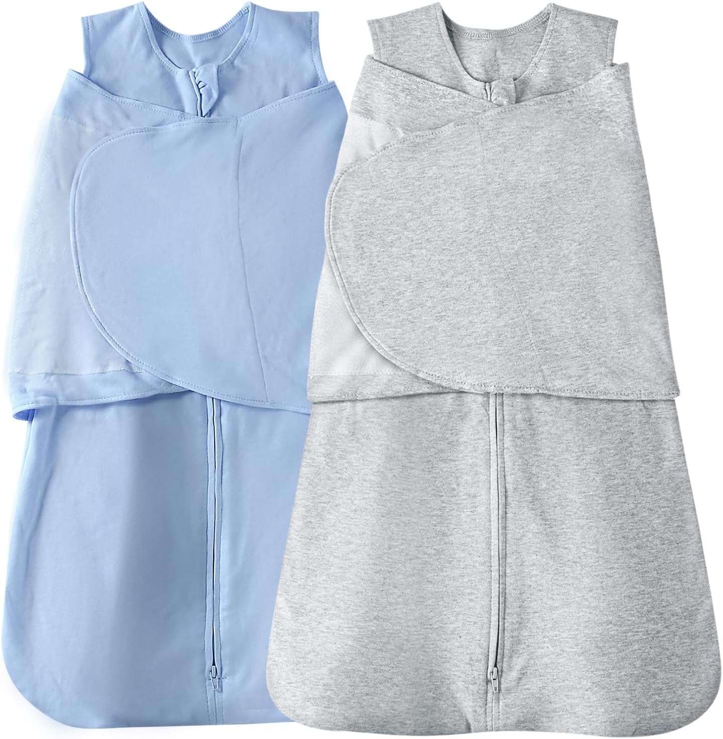 Skiennix Baby Sleep Sack Swaddle - 3-Way Adjustable 100% Organic Cotton | 2 Pack for 3-6 Months (Blue & Grey)