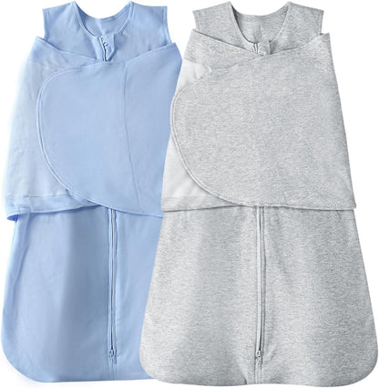 Skiennix Baby Sleep Sack Swaddle - 3-Way Adjustable 100% Organic Cotton | 2 Pack for 3-6 Months (Blue & Grey)