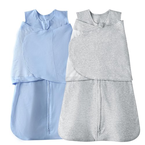 AugTwig Baby Sleep sack Swaddle 2 Pack,Swaddles 3-6 Months,3-Way Adjustable Wearable Transition Blanket 100% Organic Cotton,12-18 lbs,1.0 TOG(Blue&Grey)