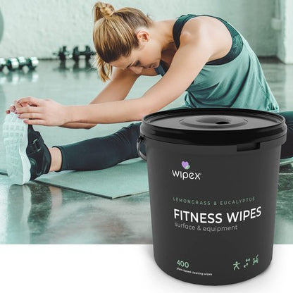 Wipex Yoga Mat Cleaner Wipes, EWG Verified, 400 Ct Plant-Based Lemongrass, Eucalyptus & Vinegar Wipes for Gym & Fitness Equipment & All Purpose Gym Cleaning - Safe for Peloton Bikes & Treadmills