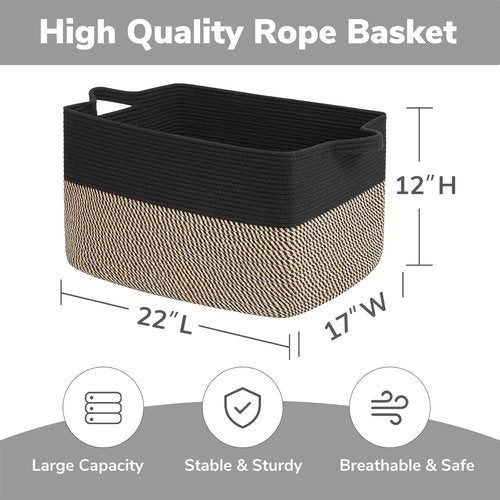 Goodpick Large Wicker Storage Basket - 22" x 17" x 12" | Versatile Organizer for Toys & Laundry