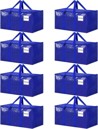 Extra Large Heavy-Duty Moving Bags by [Brand Name] - 8 Pack Blue Storage Totes with Reinforced Handles & Zippers