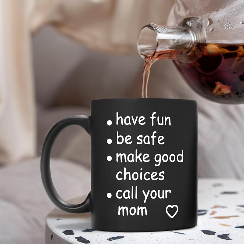 Black 11 Oz Funny Call Your Mom Coffee Mug – Ceramic Gag Gift for College Freshmen, Graduation