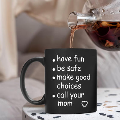 Black 11 Oz Funny Call Your Mom Coffee Mug – Ceramic Gag Gift for College Freshmen, Graduation