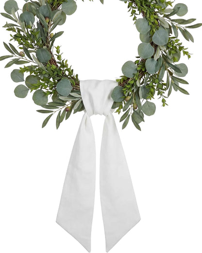Skiennix White Blank Sash Ribbon - 55" Professional Grade Linen Bow for Wedding & Holiday Crafts