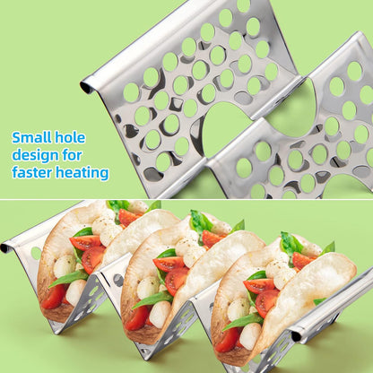 Skiennix Taco Holders Set of 4 - Stainless Steel Taco Stands with Easy-Access Handle | Fits Microwave & Oven