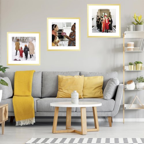 JCJMY 22x22 Picture Frame Gold with 18x18 Mat, Display Photo 18x18 with Mat or 22 x 22 Without Mat, Wall Hanging Large 22x22 Poster Frame with Shatter Resistant Plexiglass,Gold