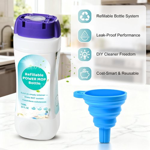 Refillable Bottle for Swiffer® Power Mop™ - 720 ML/24 FL OZ - Leak-Proof HDPE Material Solution Bottle, 2 Empty Bottle + 14 Silicone Pads + 1 Funnel, Easy Install for Use with Any Cleaning Solution