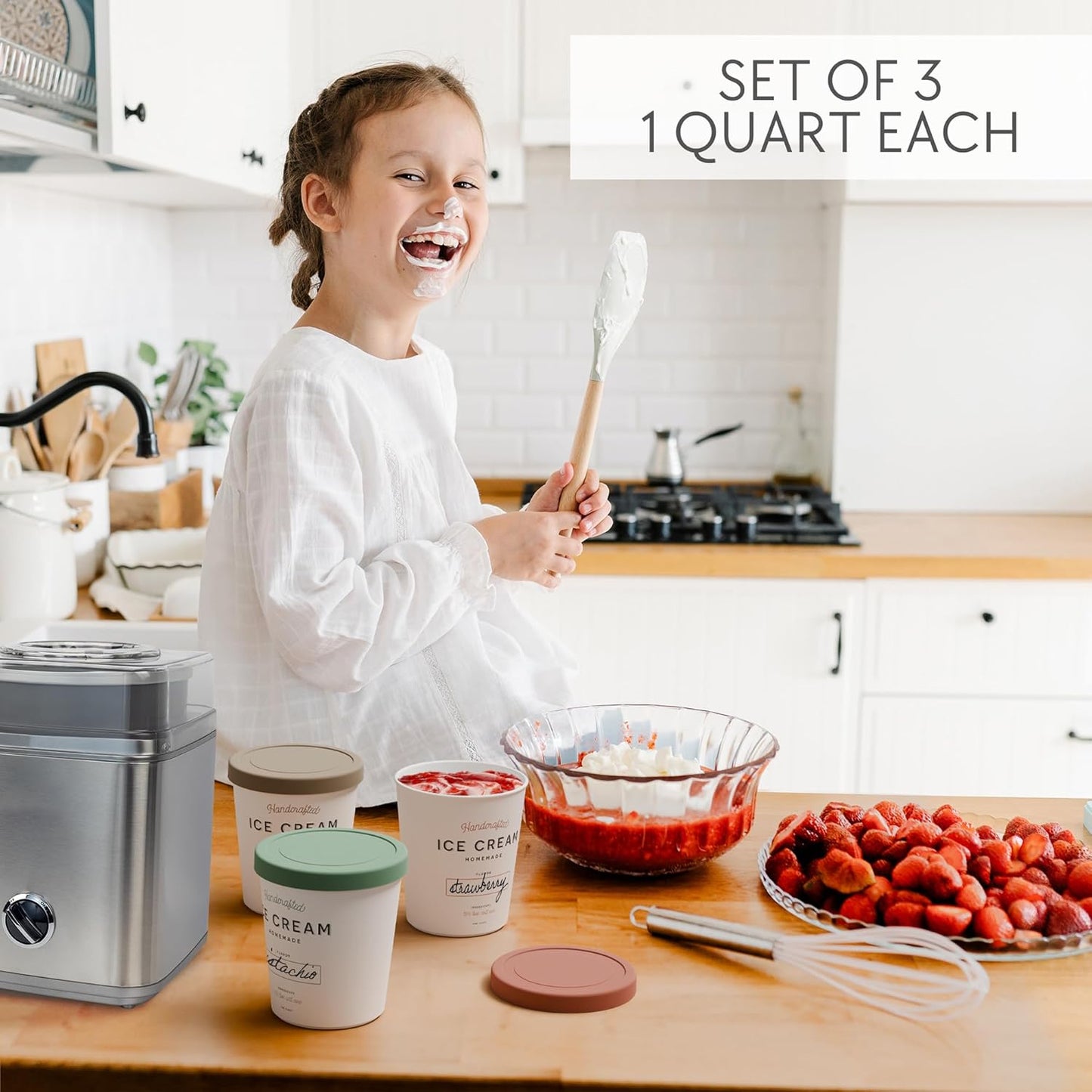 ZICOTO Reusable Ice Cream Containers Set - 3 Stackable 1-Quart Storage for Sorbet, Yogurt & Gelato
