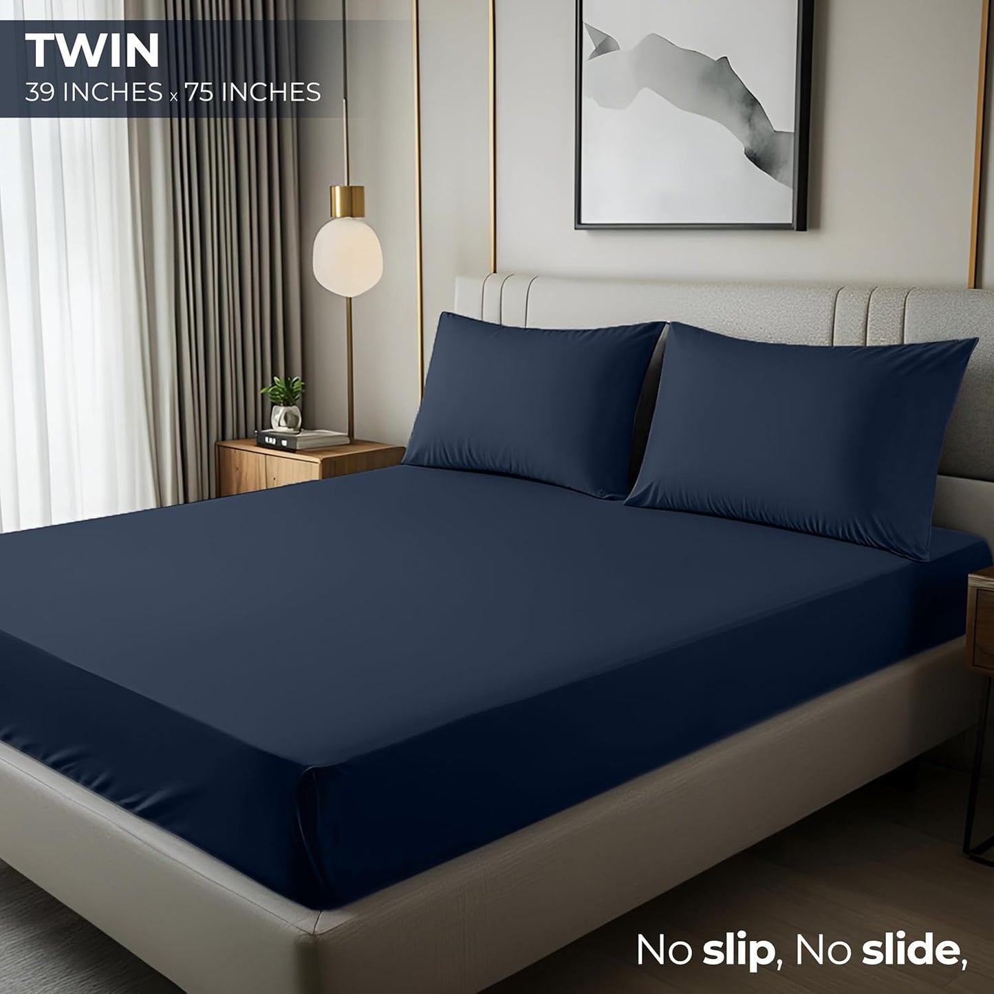 Utopia Bedding Twin Fitted Sheet - Soft Microfiber - Deep Pocket Design - Navy Color - Easy Care