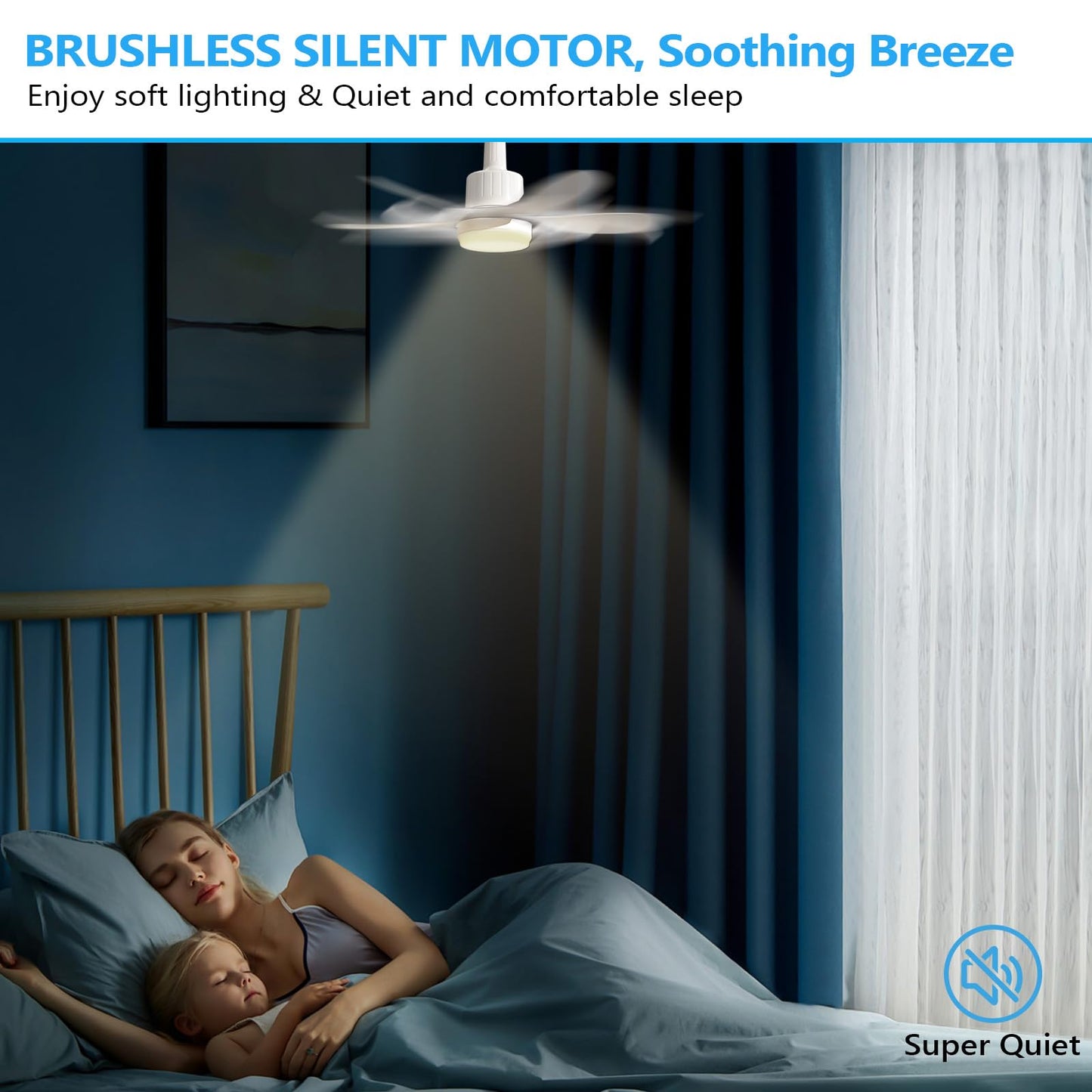 Socket Fan Light, 22" Ceiling Fan with LED Lights and Remote, 3 Fan Speeds, Adjustable Cool & Warm Light, Wireless Screw in Socket Fan Light for Kitchen, Bedroom, Living Room, 1200 Lumen, E26/E27 Base