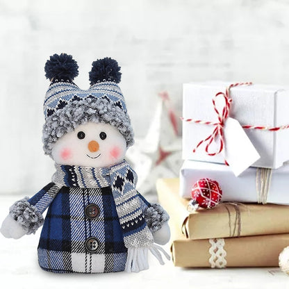Skiennix Cute Snowman Plush Knit Doll - Handmade Christmas Decoration for Winter Table (White)