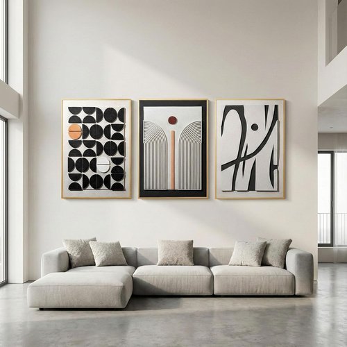 Framed Abstract 3D Textured Wall Art - Modern Geometric Artwork | Boho Black & White Decor 20x30 In