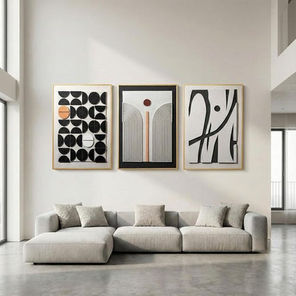 Framed Abstract 3D Textured Wall Art - Modern Geometric Artwork | Boho Black & White Decor 20x30 In
