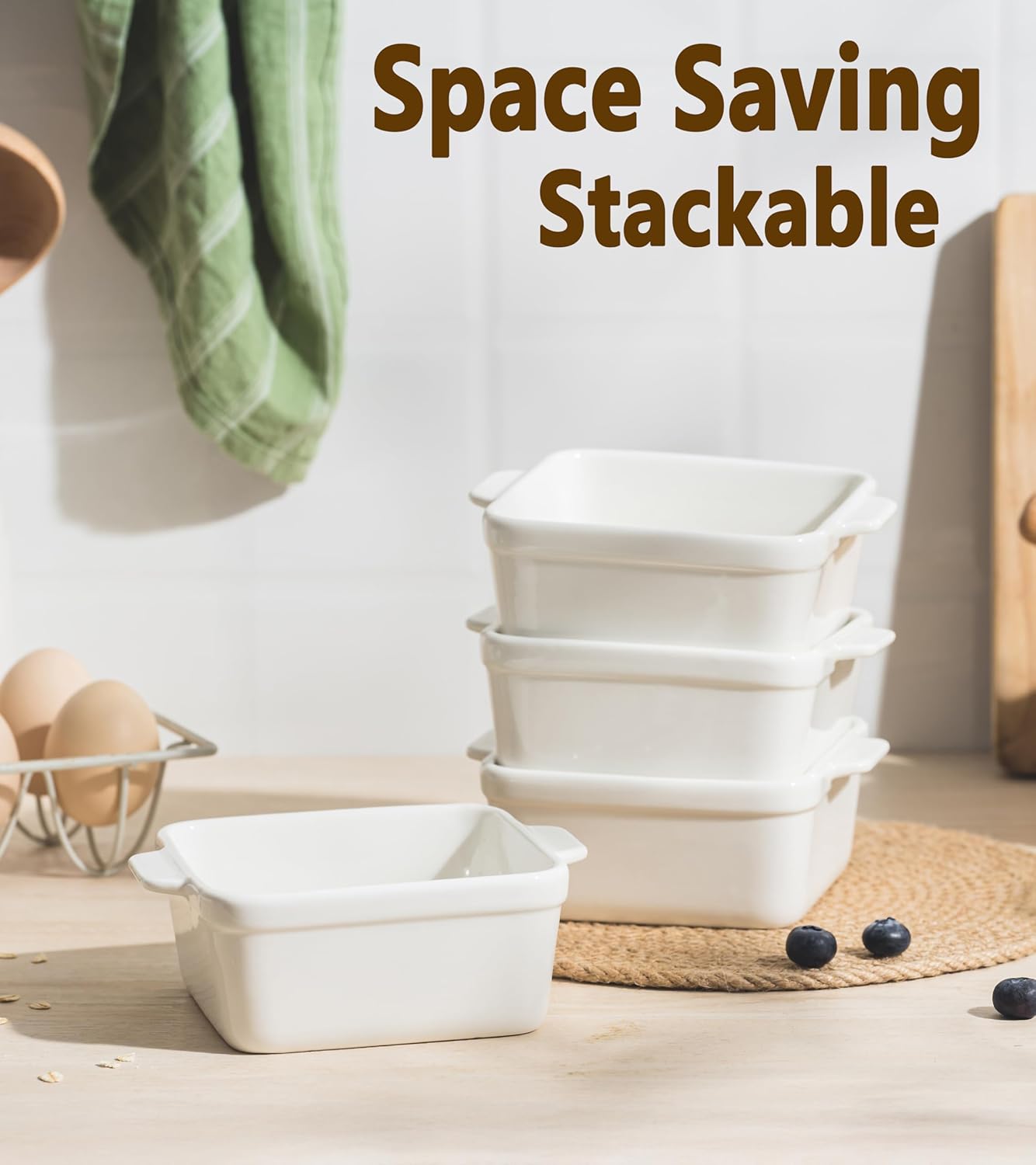 Regine Switzerland 16 oz Small Baking Dish Set of 4 - Ceramic Casserole Ramekins for Meal Prep & Desserts