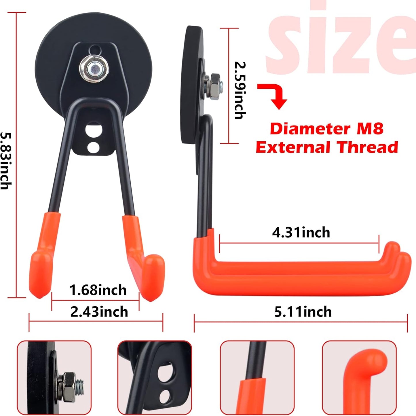 ULIBERMAGNET Magnetic Power Tool Organizer - Heavy Duty Cordless Drill Hooks | Large & Strong, 2-Pack (Orange)