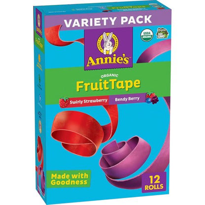 Annie's Organic Fruit Tape - Swirly Strawberry & Bendy Berry Variety Pack | Gluten Free, 12 Rolls, 9 oz