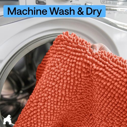 GORILLA GRIP Plush Absorbent Shaggy Chenille Bath Rug Mat for Oval Toilet Base with Rubber Backing, Machine Washable Rugs, Soft Microfiber Contour Mats for Toilets, Bathroom Decor, Coral