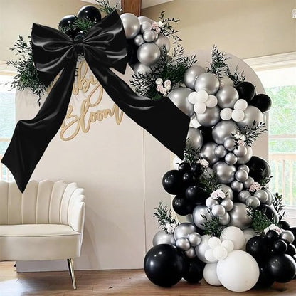 Coquette Large Satin Bow - 24 x 42 Inches | Giant Black Ribbon Tie for Room Decor & Party Backdrop